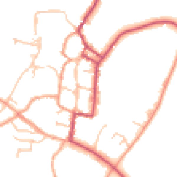 Daytime road noise heatmap for SY9 5DQ