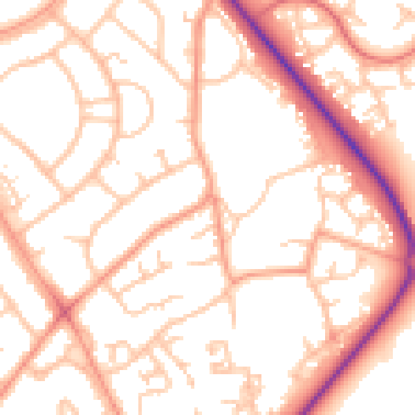 Daytime road noise heatmap for TF2 8EG