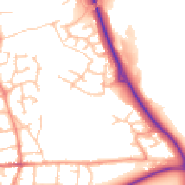 Daytime road noise heatmap for TF2 9FZ