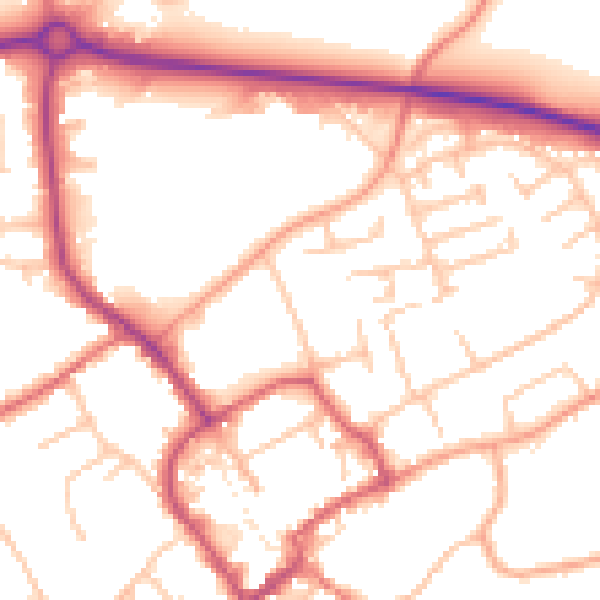 Daytime road noise heatmap for TF9 1EJ