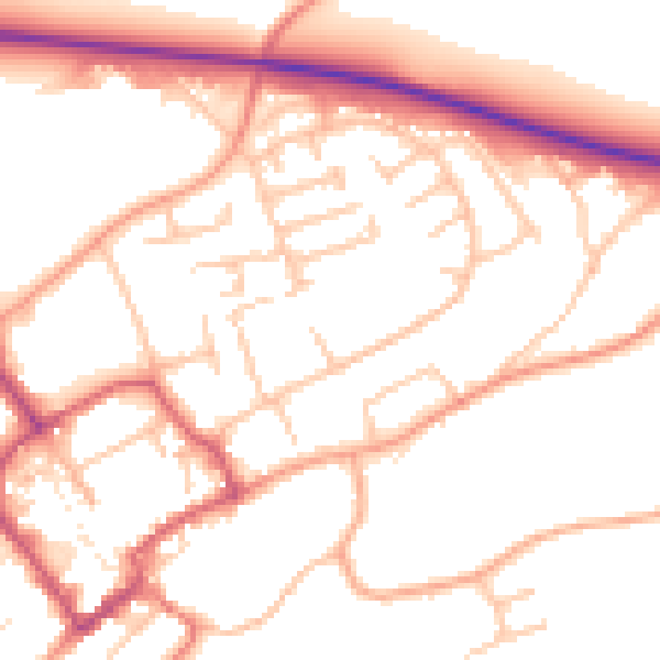 Daytime road noise heatmap for TF9 1HT