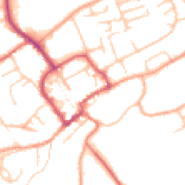Daytime road noise heatmap for TF9 1HX