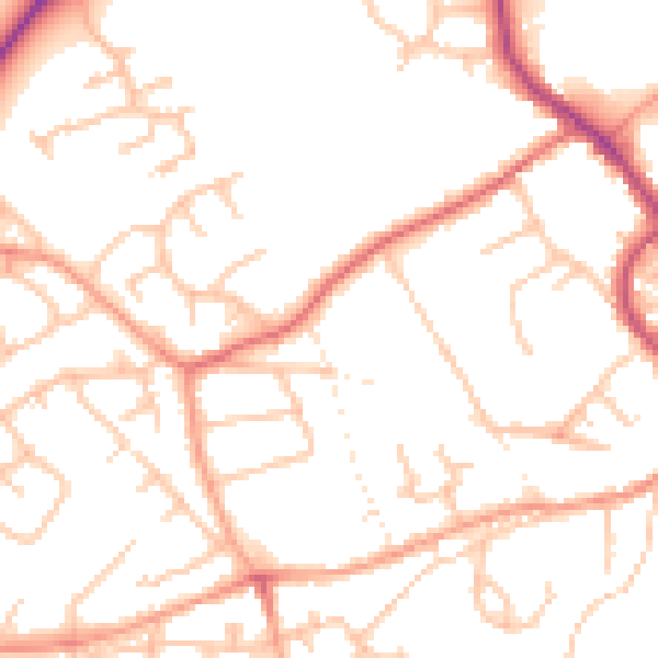 Daytime road noise heatmap for TF9 3BL