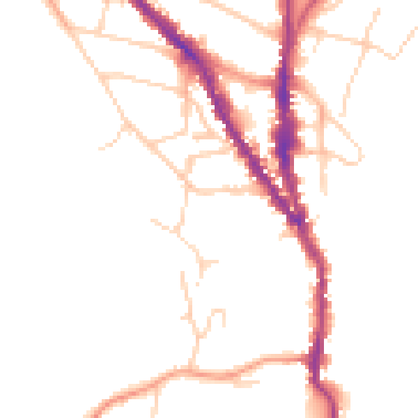 Daytime road noise heatmap for TN13 1ED