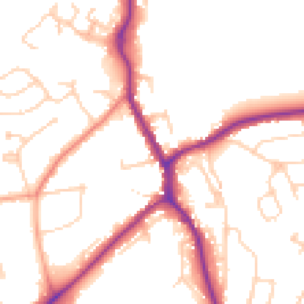 Daytime road noise heatmap for TN13 2DB