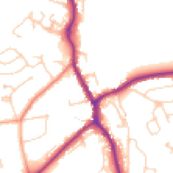 Daytime road noise heatmap for TN13 2DE