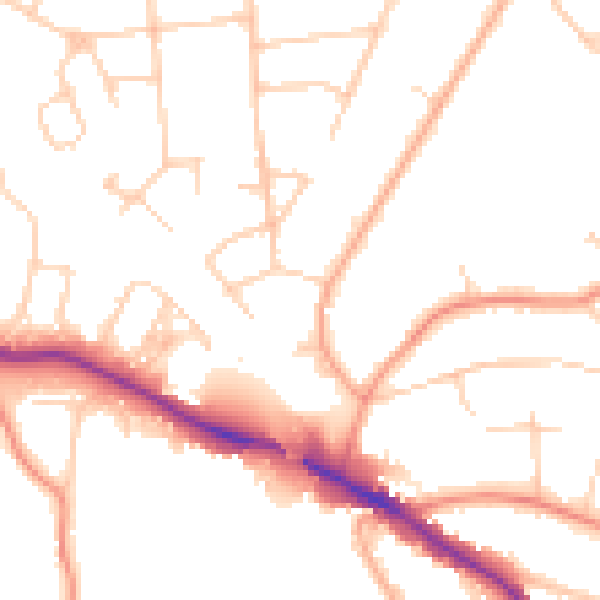 Daytime road noise heatmap for TN13 3JE
