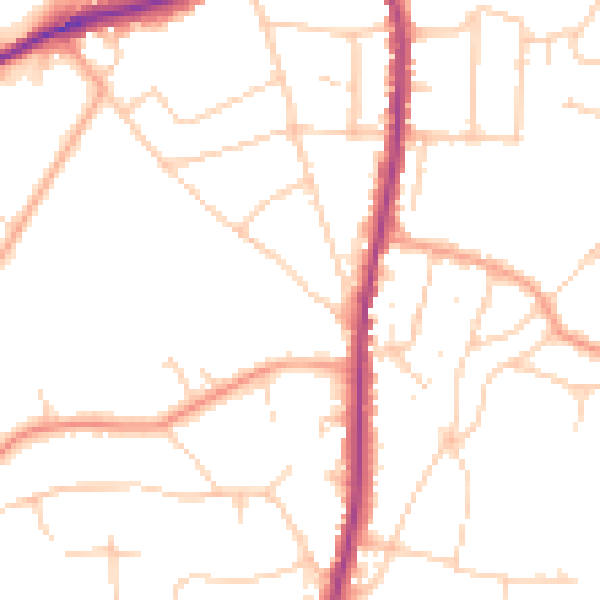 Daytime road noise heatmap for TN13 3PZ