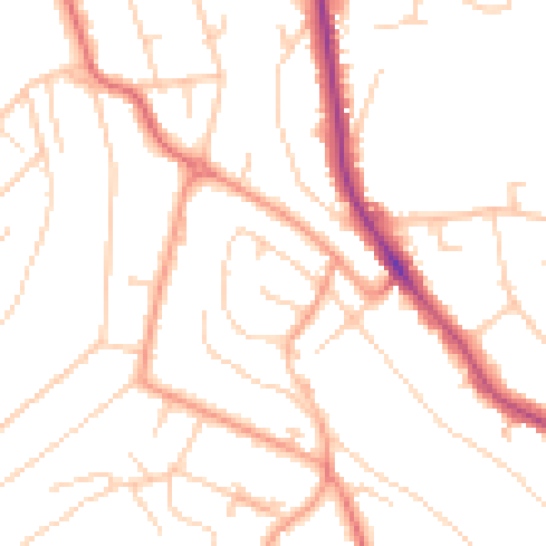 Daytime road noise heatmap for TN16 3TP