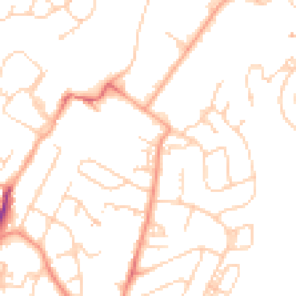 Daytime road noise heatmap for TN2 3BT