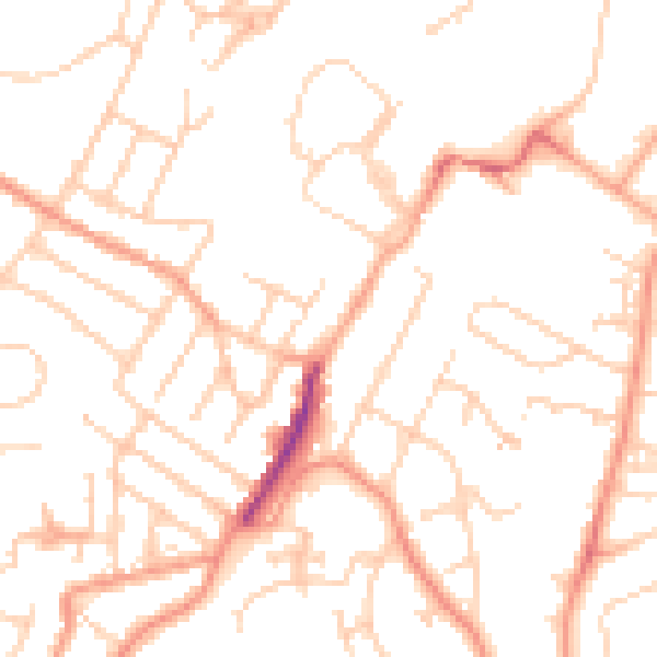 Daytime road noise heatmap for TN2 3DW