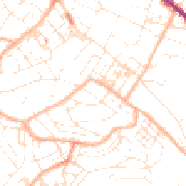 Daytime road noise heatmap for TQ1 1NB