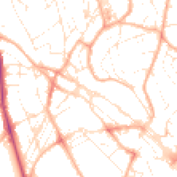 Daytime road noise heatmap for TQ1 4BY
