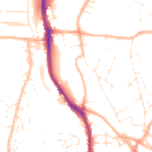 Daytime road noise heatmap for TQ1 4DH