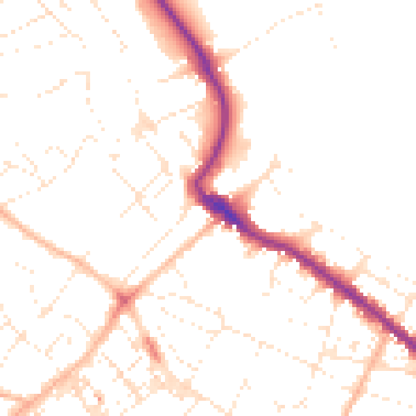 Daytime road noise heatmap for TQ1 4NE