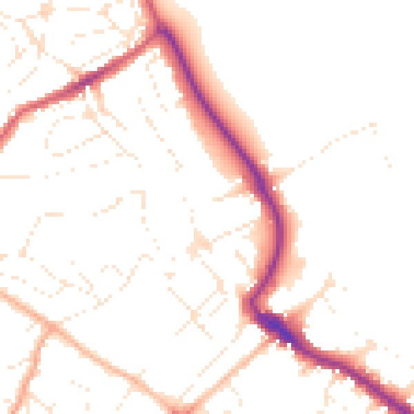 Daytime road noise heatmap for TQ1 4QA