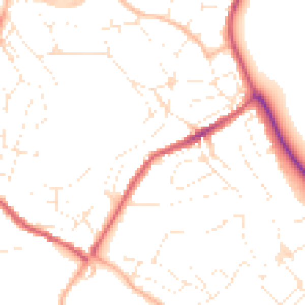 Daytime road noise heatmap for TQ1 4RW