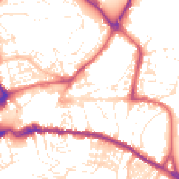 Daytime road noise heatmap for TQ12 2AN