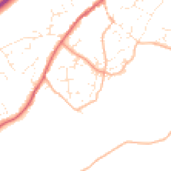 Daytime road noise heatmap for TQ13 0PR