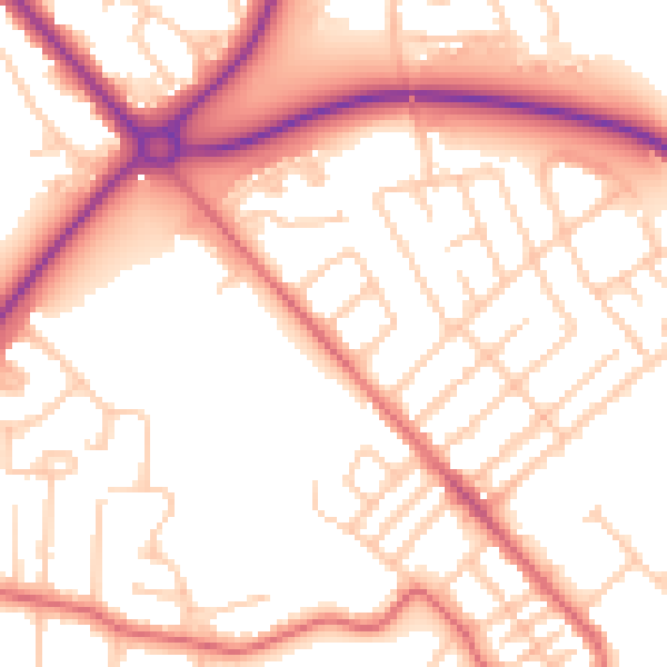 Daytime road noise heatmap for TS19 0DT