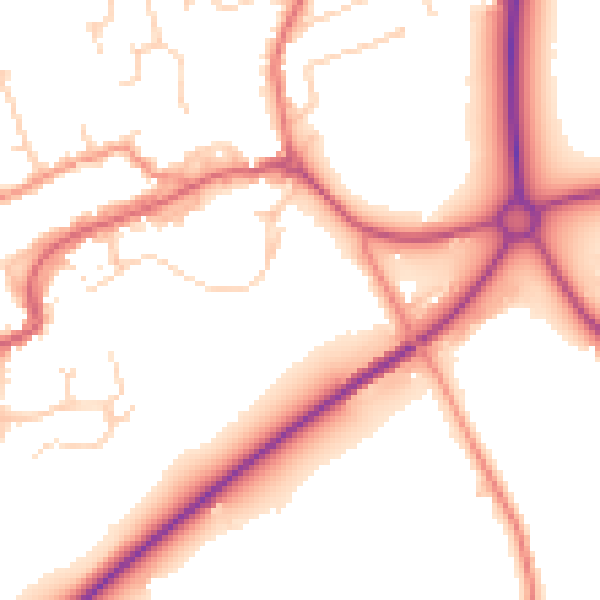 Daytime road noise heatmap for TS9 5AU