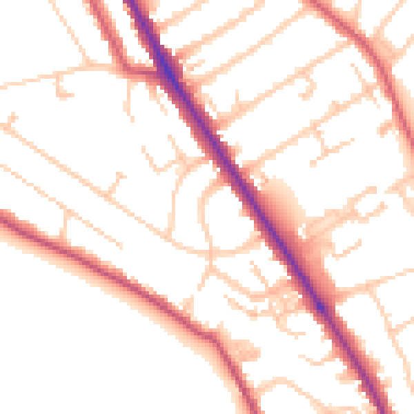 Daytime road noise heatmap for TW11 9DQ