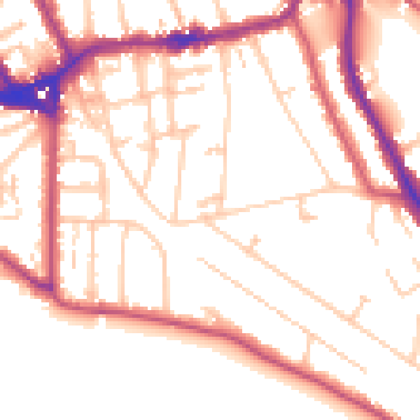 Daytime road noise heatmap for TW11 9EF