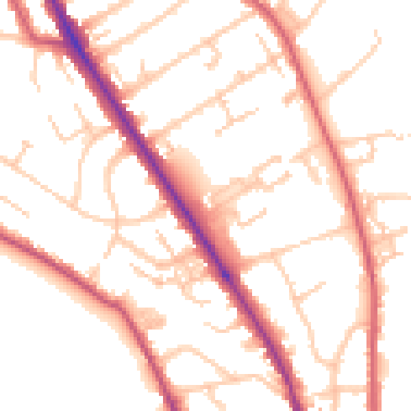 Daytime road noise heatmap for TW11 9NQ