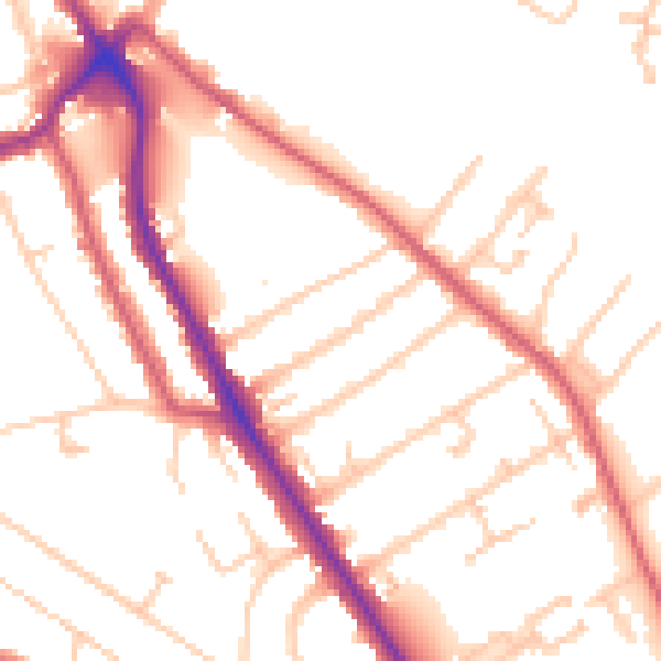 Daytime road noise heatmap for TW11 9PA