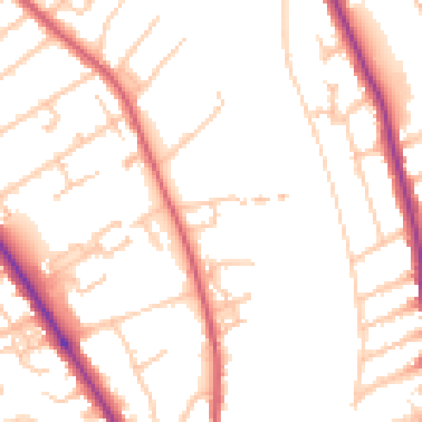 Daytime road noise heatmap for TW11 9PL