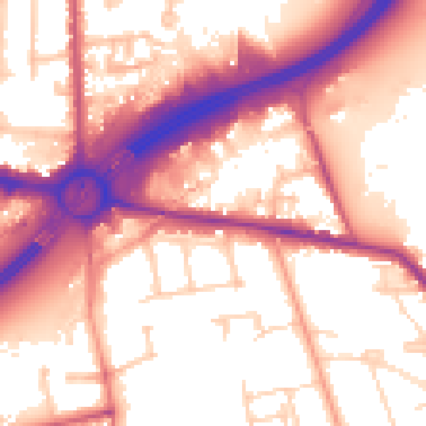 Daytime road noise heatmap for TW16 5AA