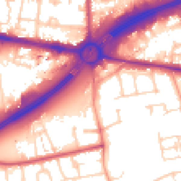 Daytime road noise heatmap for TW16 6QA