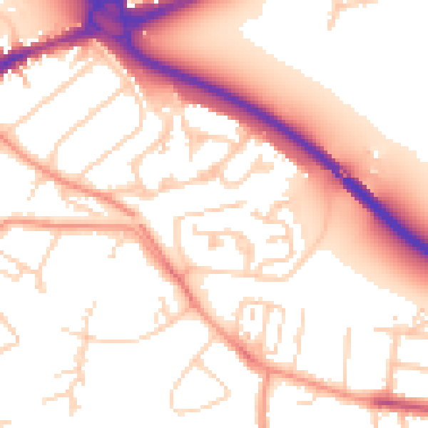 Daytime road noise heatmap for TW18 1AE