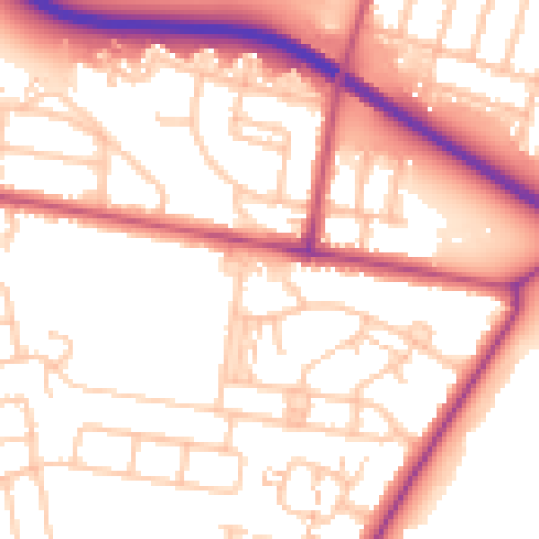 Daytime road noise heatmap for TW18 1BG