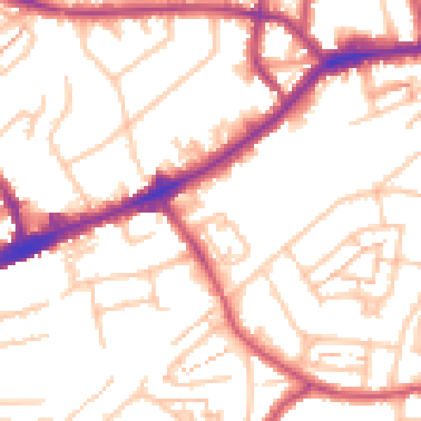 Daytime road noise heatmap for TW3 1YE