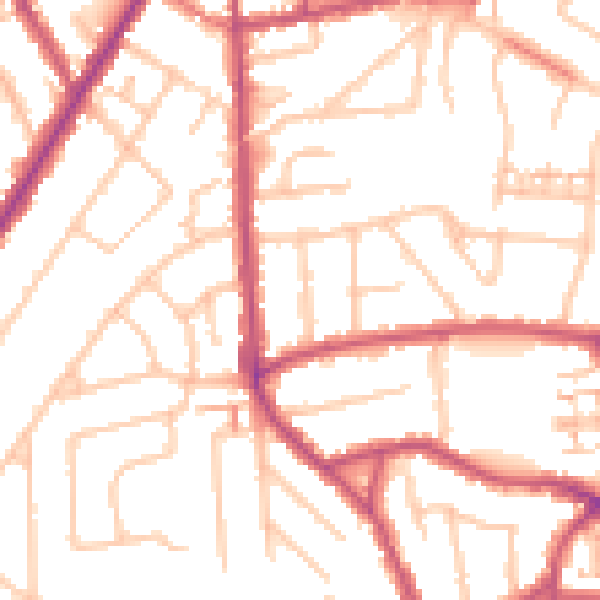 Daytime road noise heatmap for TW3 2EY