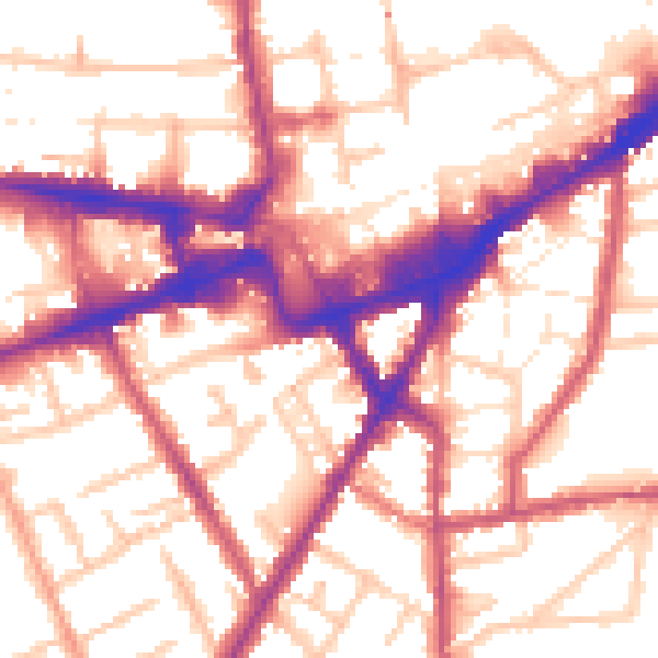 Daytime road noise heatmap for TW3 3NU