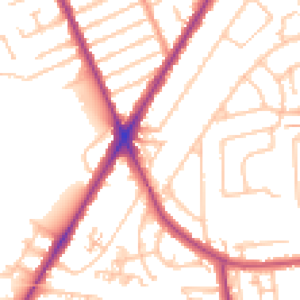 Daytime road noise heatmap for TW3 3UL