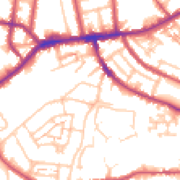 Daytime road noise heatmap for TW7 6NU