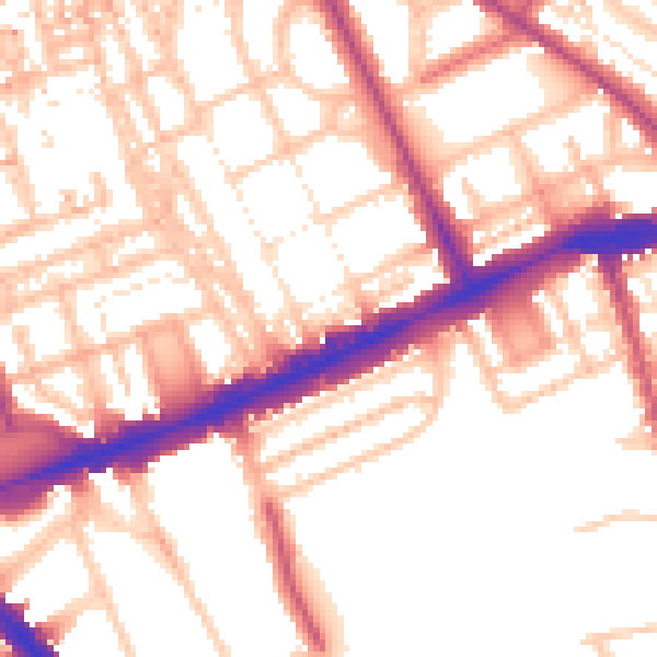 Daytime road noise heatmap for W11 3AP