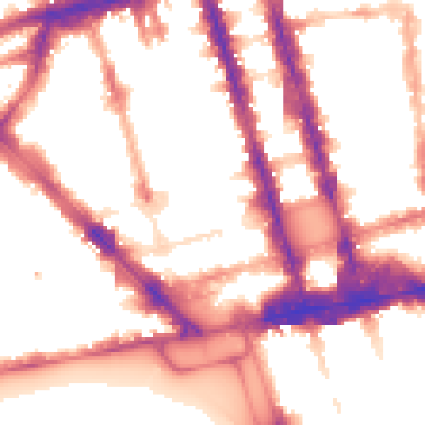Night-time road noise heatmap for W1H 7FB