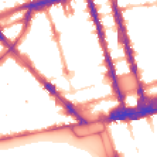 Night-time road noise heatmap for W1H 7LT