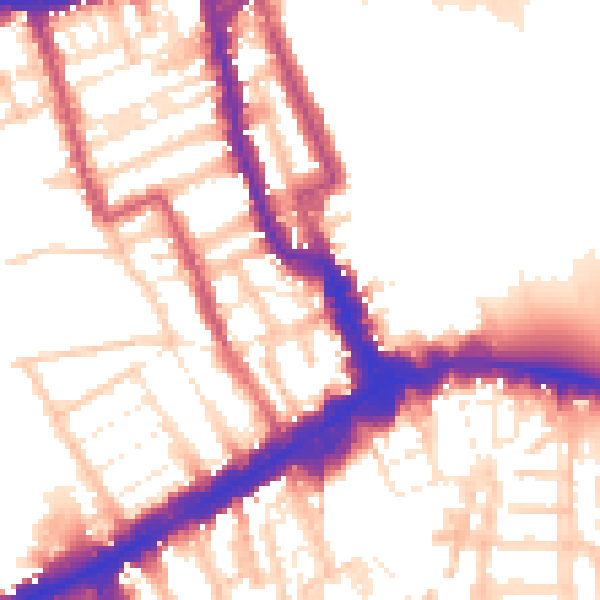 Daytime road noise heatmap for W8 4JL