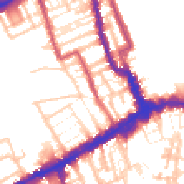 Daytime road noise heatmap for W8 7NP
