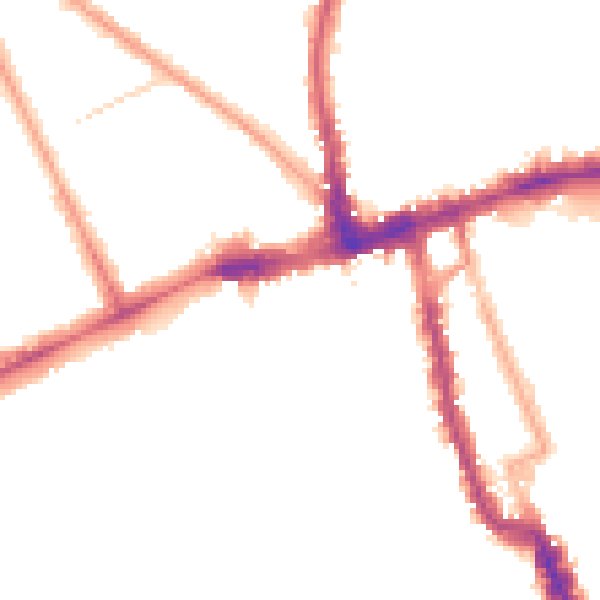 Night-time road noise heatmap for W8 7SU