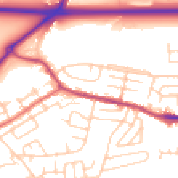 Daytime road noise heatmap for WA11 0AF