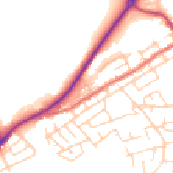 Daytime road noise heatmap for WA11 0AJ