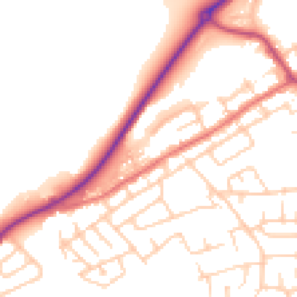 Daytime road noise heatmap for WA11 0AL