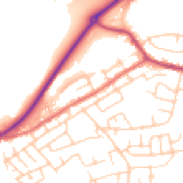 Daytime road noise heatmap for WA11 0AN