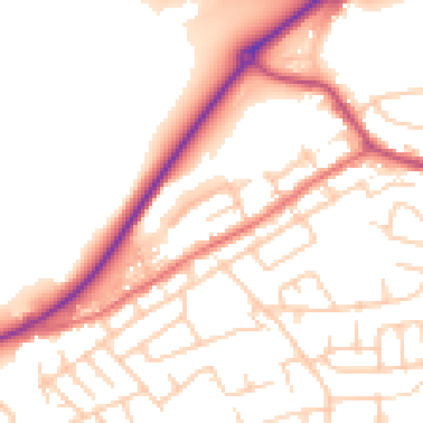 Daytime road noise heatmap for WA11 0AP